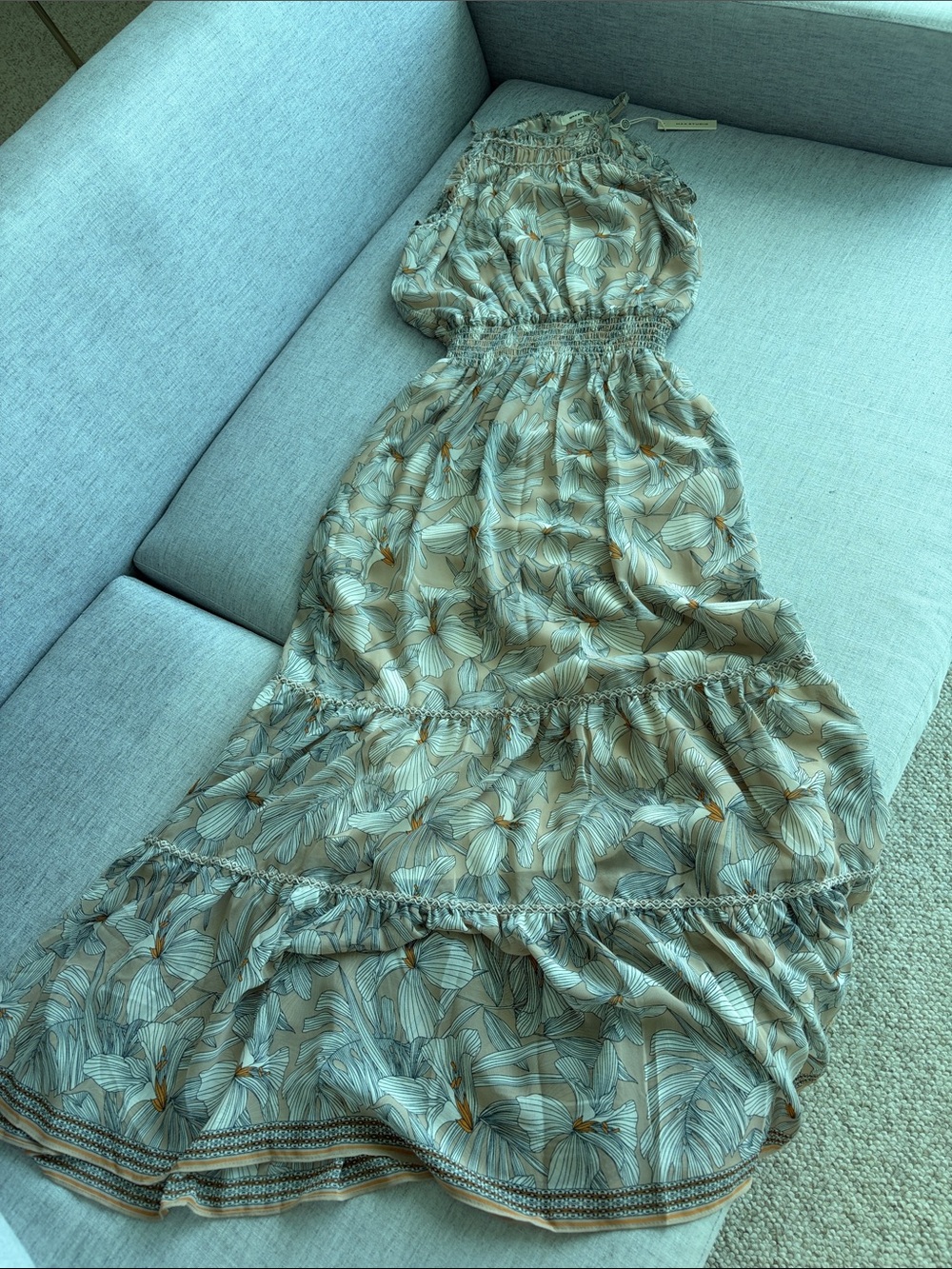NEW Max Studio Beige Floral Tiered Maxi Dress